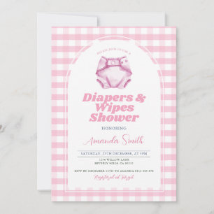 Invitación Diapers rosas y Wipes Baby Shower Rubor Gingham
