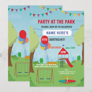 Invitación Diapositiva de fiesta de cumpleaños de Park Swings
