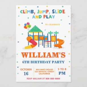 Invitación Diapositiva Divertida y Cumpleaños Tema Parque Inf