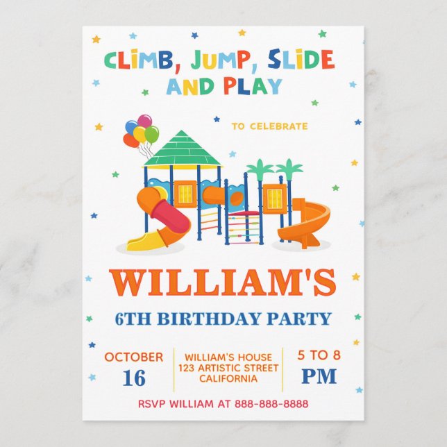Invitación Diapositiva Divertida y Cumpleaños Tema Parque Inf (Anverso)
