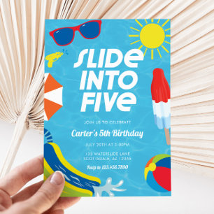 Invitación Diapositiva en cinco tobogán de agua 5º cumpleaños