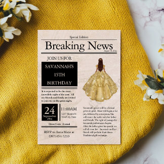 Invitación Diario de Vintage Quinceañera Gold