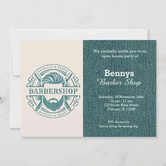 Invitación Días de apertura de texturas de jeans azules de Ba (Anverso)