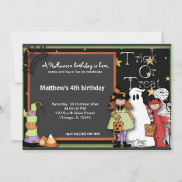 Invitación Días de cumpleaños de Halloween con trucos o truco