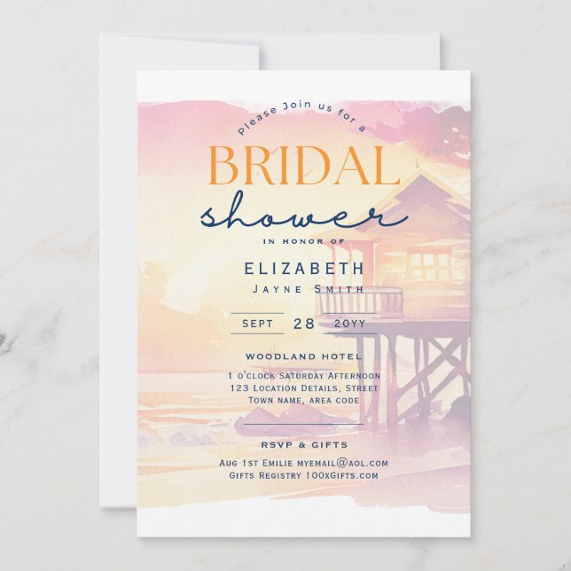 Invitación Días mágicos | Ducha de novia tropical Sunset Beac (Anverso)