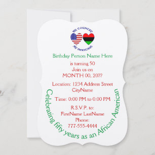 Invitación Diáspora Africana Bandera USA Corazón País Patrimo