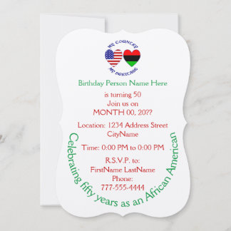 Invitación Diáspora Africana Bandera USA Corazón País Patrimo