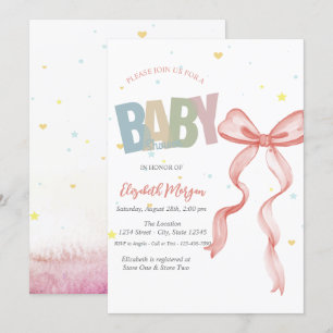 Invitación Dibujado a Mano Arco Rojo Estrellas Corazones Baby