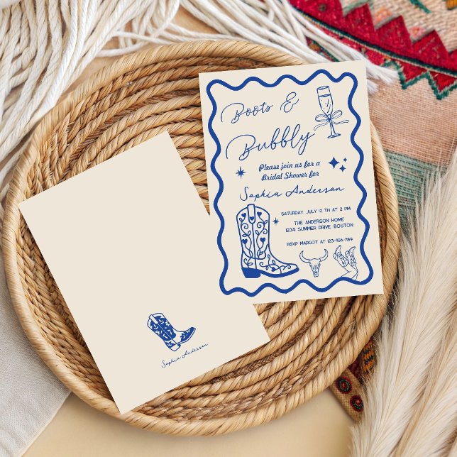 Invitación Dibujado a mano Boots Bubbly Rustic Despedida de S (Subido por el creador)