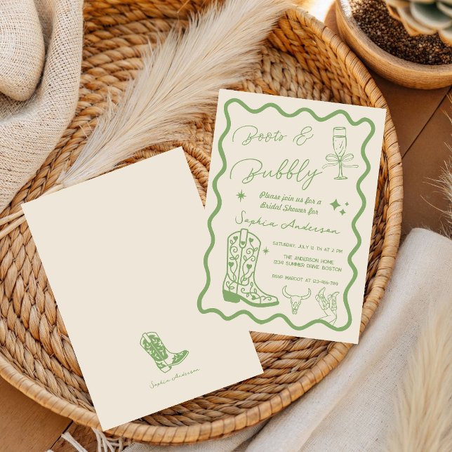 Invitación Dibujado a mano Boots Bubbly Rustic Despedida de S (Subido por el creador)
