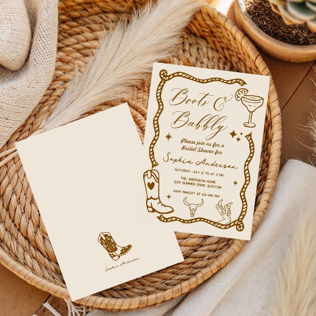 Invitación Dibujado a mano Boots Bubbly Rustic Despedida de s (Subido por el creador)