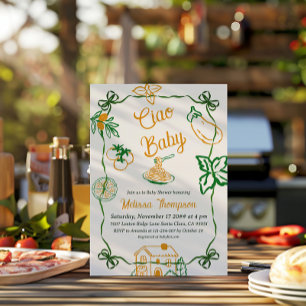 Invitación Dibujado a Mano Ciao Pizza y Pasta Italiana Baby S