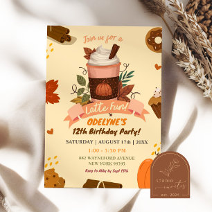 Invitación Dibujado a Mano Latte Divertido Cumpleaños de Otoñ