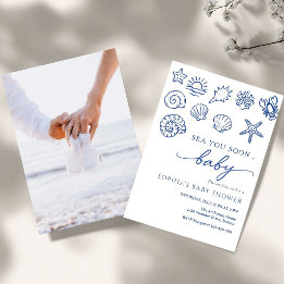Invitación Dibujado a mano mar te veo pronto, bajo el mar bab
