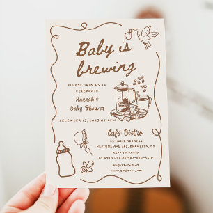 Invitación Dibujado Café Baby está Preparando Fiesta de Bebé