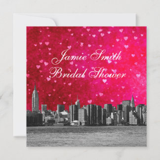 Invitación Dibujado horizonte de la ciudad de Nueva York Rosa