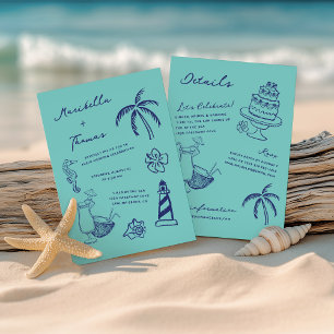 Invitación Dibujar carteles de playa todo en un Boda