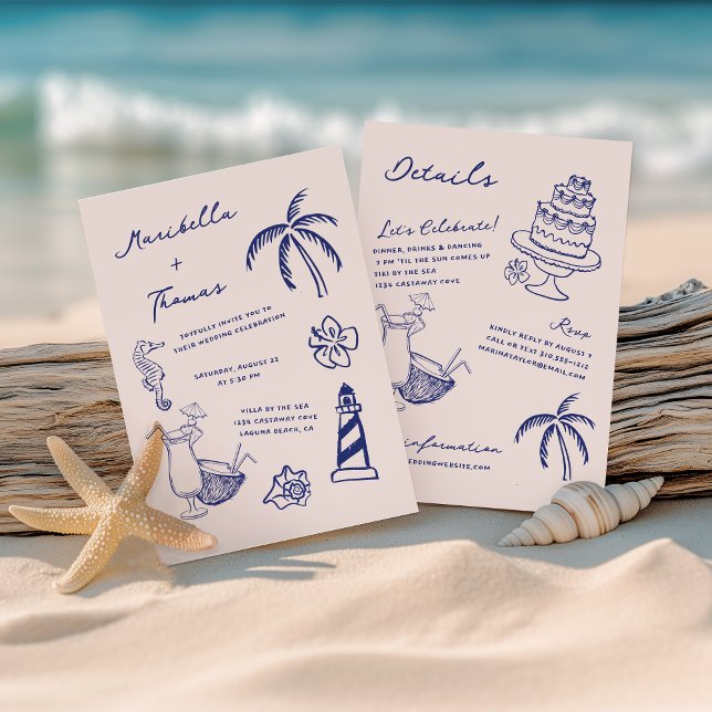 Invitación Dibujar carteles de playa todo en un Boda (Subido por el creador)