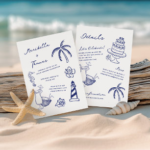 Invitación Dibujar carteles de playa todo en un Boda