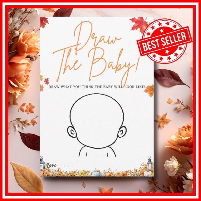 Invitación DIBUJAR EL JUEGO DE BEBÉ EN Baby Shower POCO PUMPK (DRAW THE BABY GAME Easy Baby Shower Game A Little Pumpkin is on the Way Fall Autumn Theme )