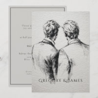 Dibujo a lápiz de la boda de novios gays