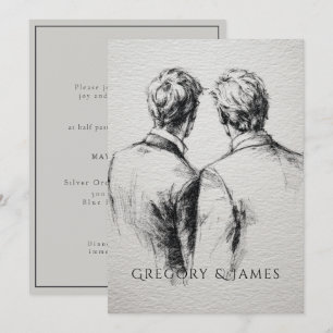 Invitación Dibujo a lápiz de la boda de novios gays