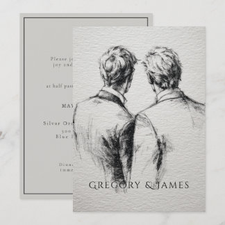 Invitación Dibujo a lápiz de la boda de novios gays