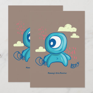 Invitación Dibujo a mano de monstruo azul personaje de dibujo