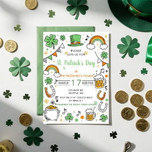 Invitación Dibujo a mano Doodle Caprichoso Día de San Patrici