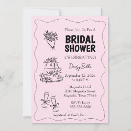 Invitación Dibujo a Mano Doodle Despedida de Soltera Rosa