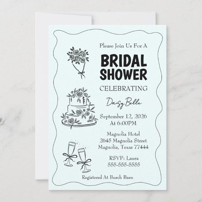 Invitación Dibujo a Mano Doodle Despedida de Soltera Verde (Anverso)
