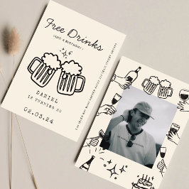 Invitación Dibujo a mano Quirky FunnyBebidas gratis por 30 cu