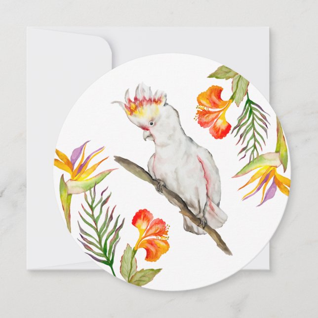 Invitación Dibujo acuarela de un loro de cacatúa (Anverso)