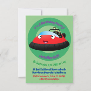 Invitación Dibujo animado de aerodeslizador rojo lindo y feli