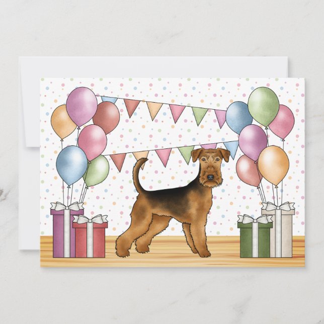 Invitación Dibujo animado de Airedale Terrier Perro Cumpleaño (Anverso)