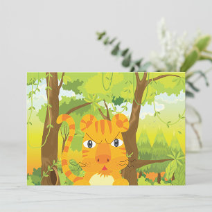 Invitación Dibujo animado de tigre enojado y lindo en la selv