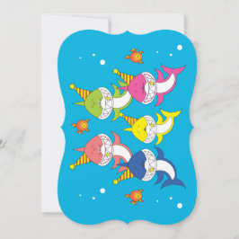 Invitación Dibujo animado lindo de la familia del tiburón