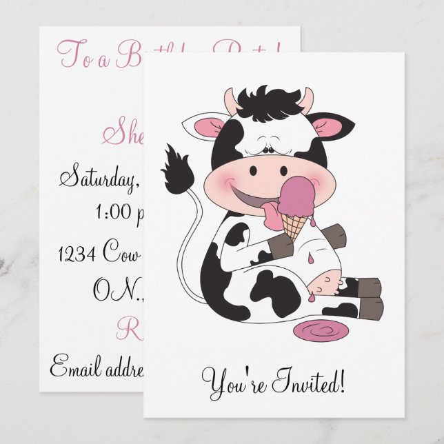 Invitación Dibujo animado lindo de la vaca del bebé con su (Anverso / Reverso)