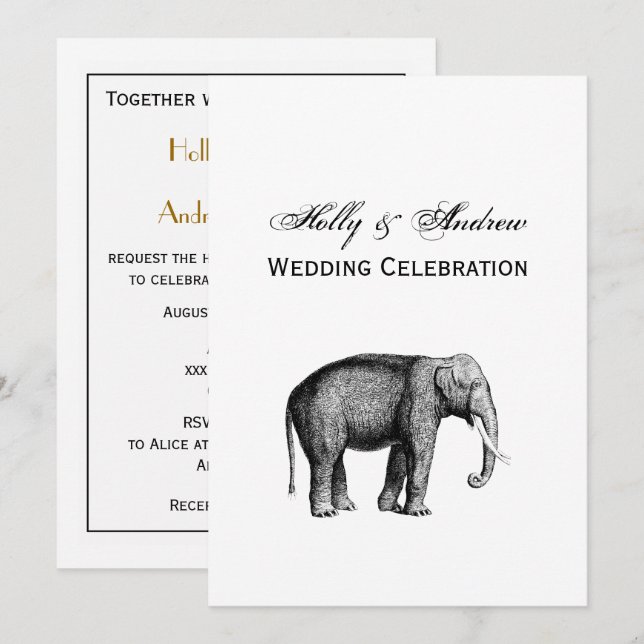 Invitación Dibujo Antiguo de Elefante (Anverso / Reverso)