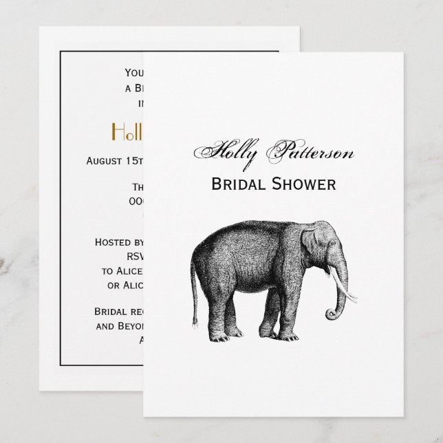 Invitación Dibujo Antiguo de Elefante (Anverso / Reverso)