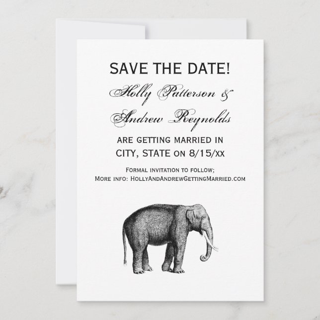 Invitación Dibujo Antiguo de Elefante (Anverso)