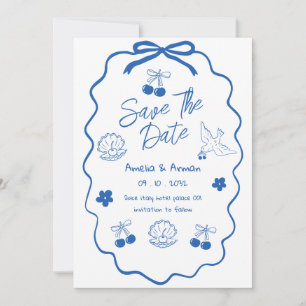 Invitación Dibujo azul caprichoso Garabato guardar la fecha
