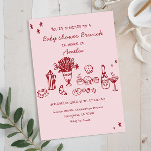 Invitación Dibujo caprichoso Baby Brunch Baby Shower Niña