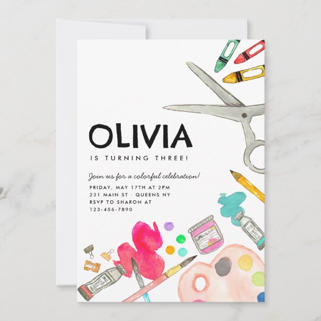 Invitación Dibujo de artista cutáneo dibujo pintura Fiesta cu (Anverso)