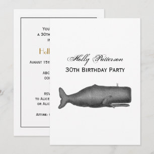 Invitación Dibujo de ballena vintage del siglo XIX N