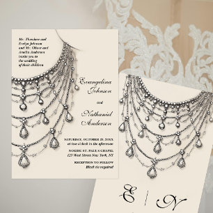 Invitación Dibujo de Boceto de Collar de Perlas de Marfil par