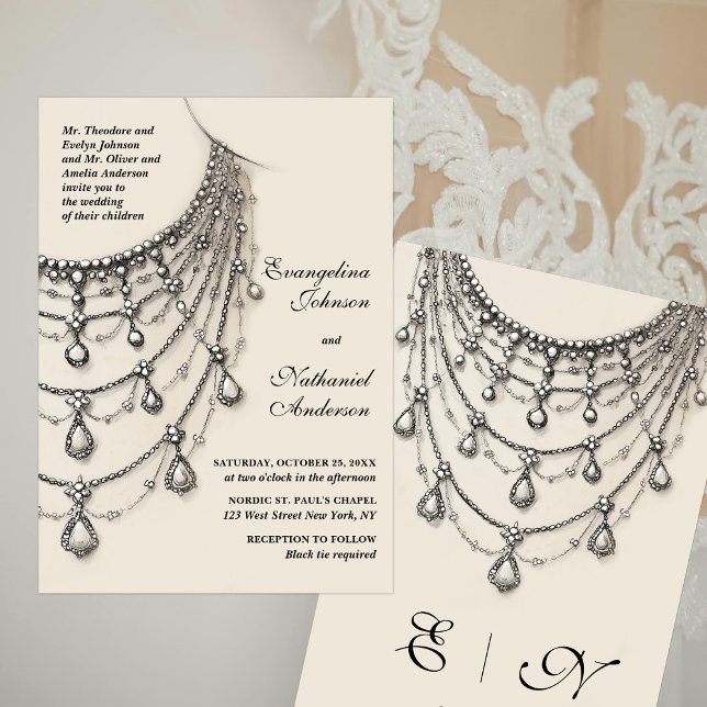 Invitación Dibujo de Boceto de Collar de Perlas de Marfil par (Subido por el creador)