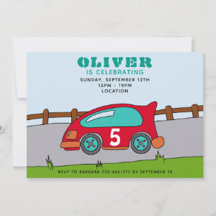 Invitación Dibujo de Coche de Carreras Lindo Fiesta de Cumple
