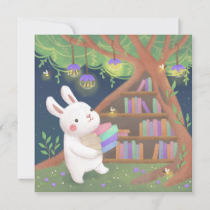 Invitación Dibujo de conejo adicto a los libros adorable