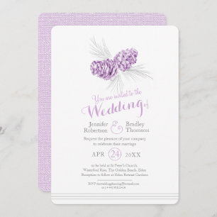 Invitación Dibujo de conos de pino boda gris morado